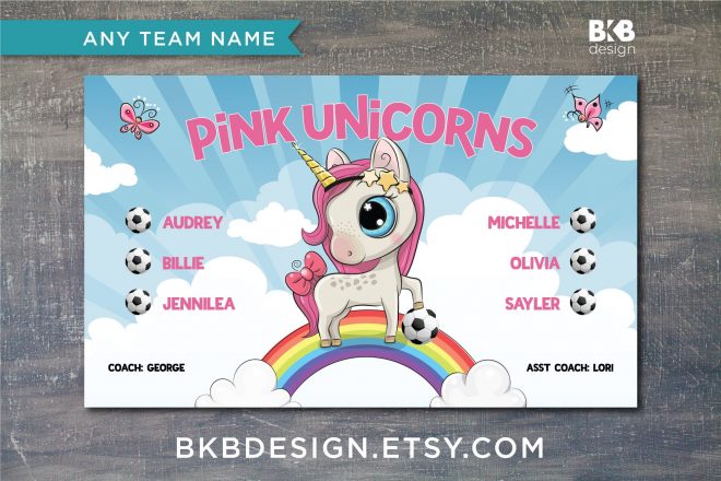 Vinyl Soccer Team Banner, Unicorns